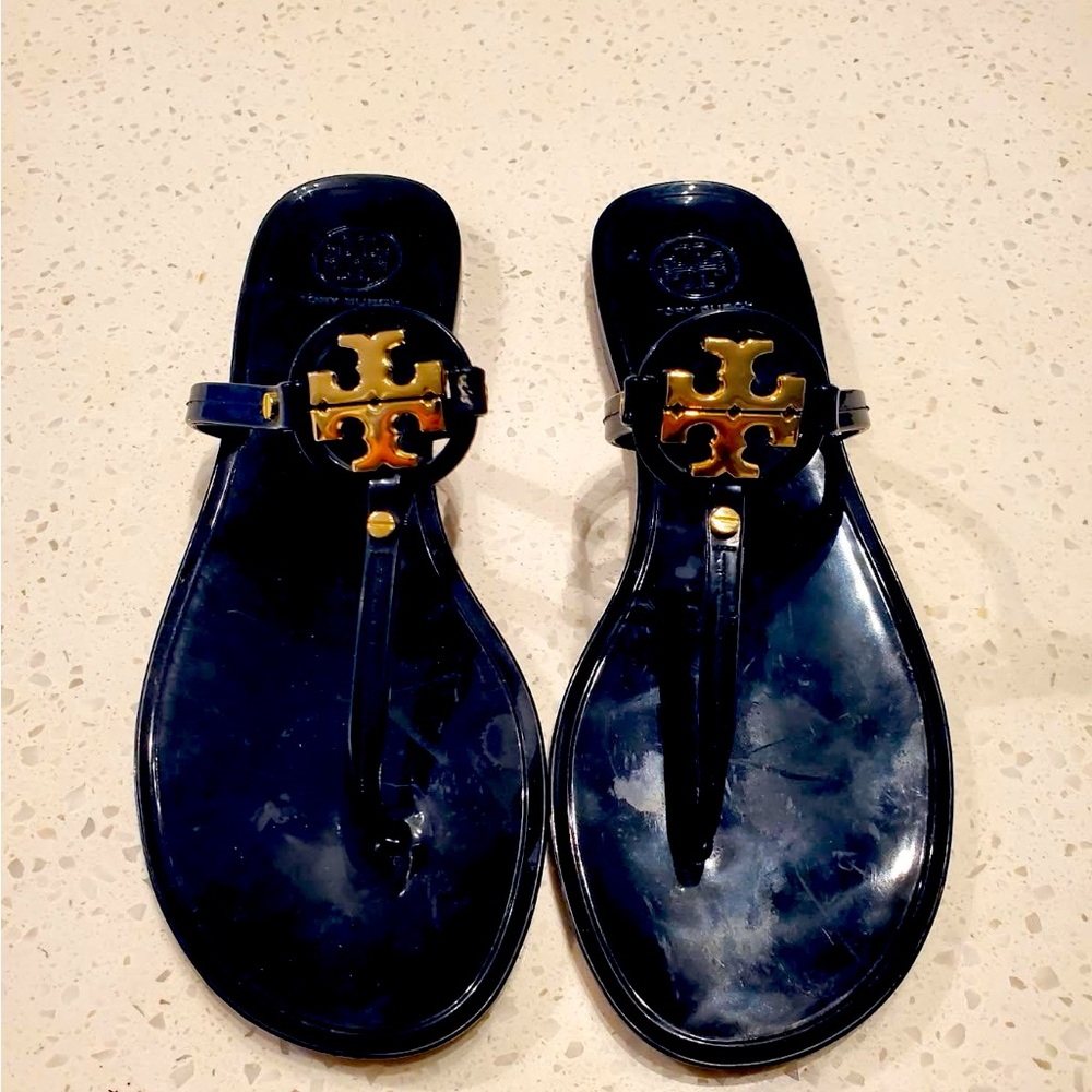 Tory Burch Black Sandals with Gold Logo